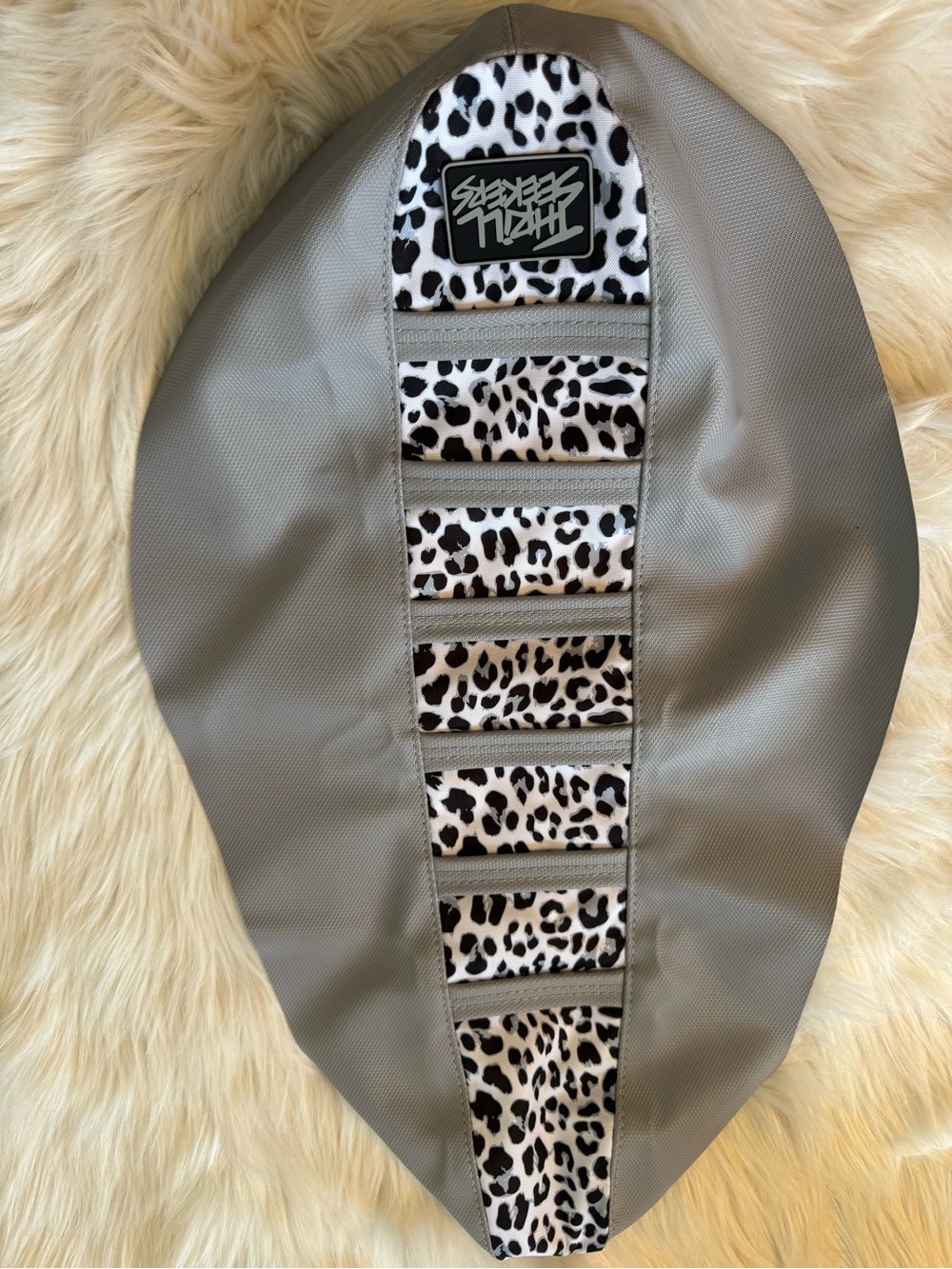 Thrill Seekers Gripper Gray Cover with Black & White Leopard Print Accent
